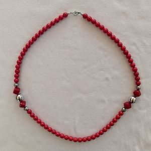 Red/Silver Beaded Necklace